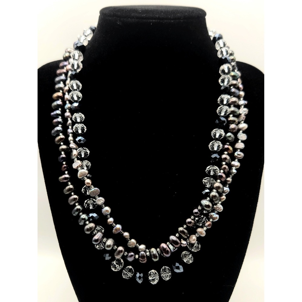 Peacock Freshwater Pearl 3-Strand Necklace Sterling Silver 925 Glass Bead 18"